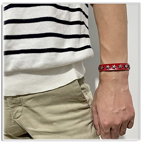 Image of Xusamss Hip Hop Alloy Star Wristband Leather Cuff Bracelet,7.5inches