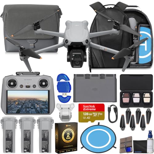 DJI Air 3S Drone with RC 2 Fly More Combo (with Screen) 4K HDR, 45-Min Max Flight Time Bundle with 128GB Memory, Landing Pad, Backpack, CPS 2 Year Warranty, Lens Cleaning Kit and More