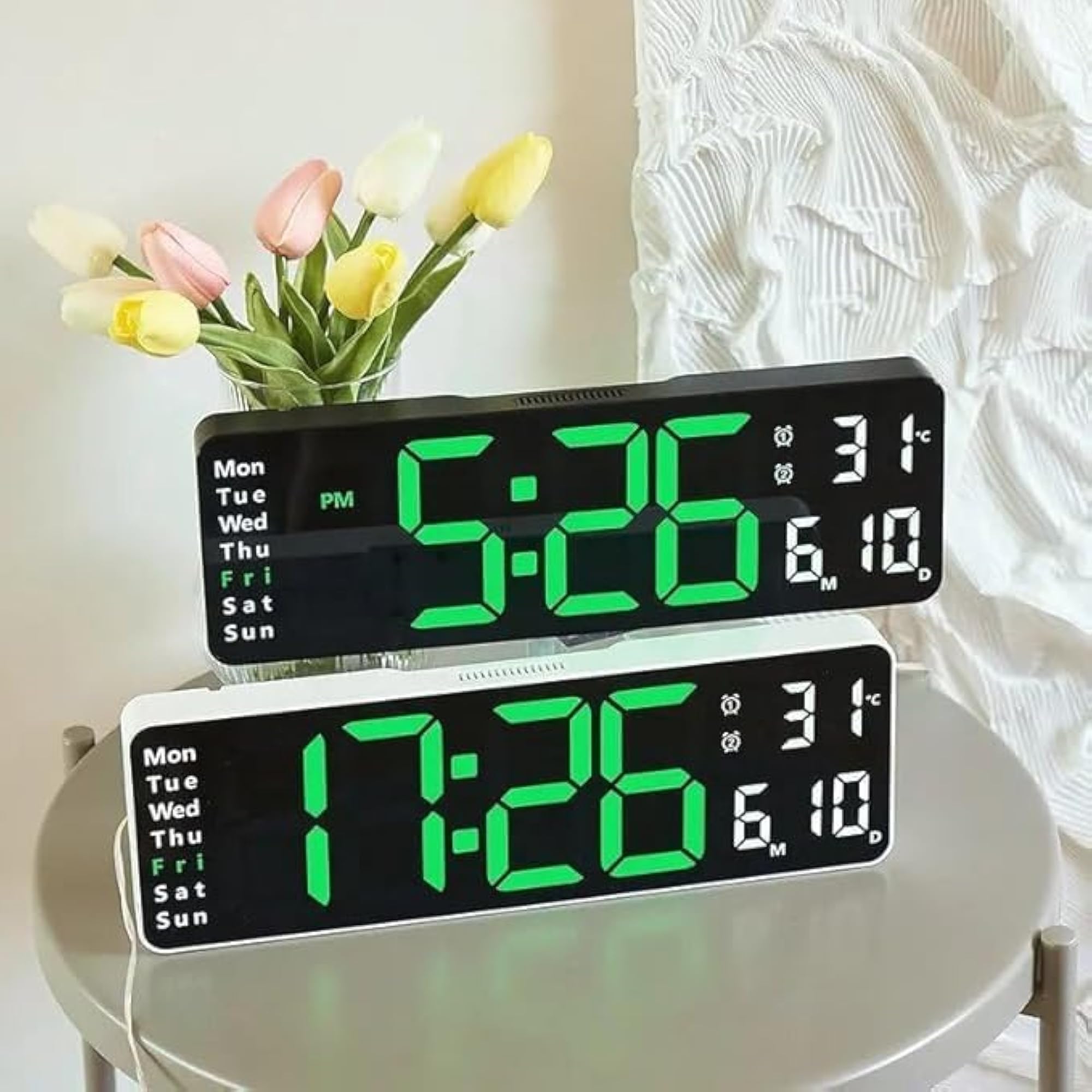 Digital Wall Clock with Remote Control, Large Display