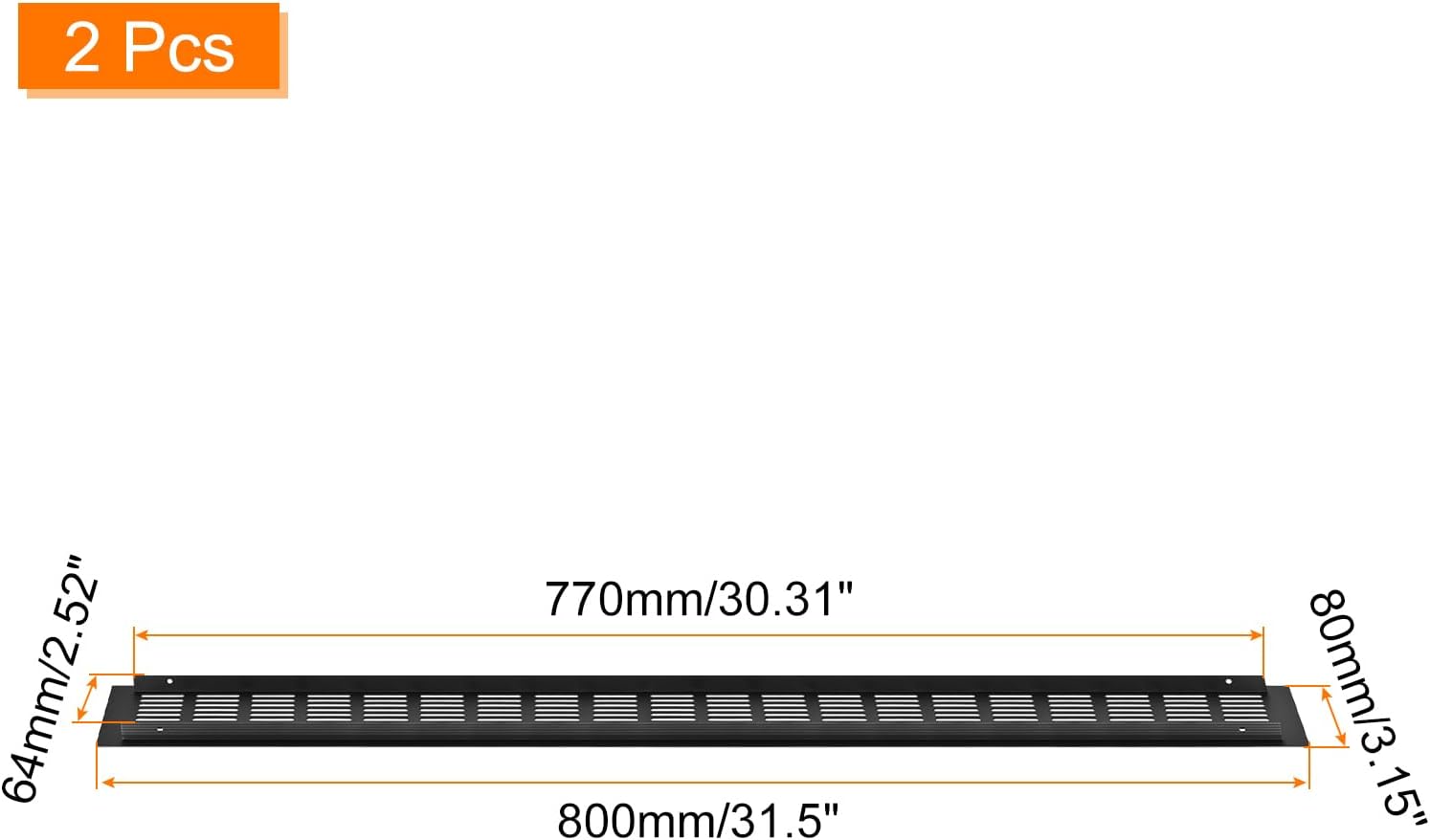 uxcell 2pcs Rectangle Ventilation Grille Aluminum Alloy Mesh Air Vent Cover Louvered Ventilation Cover for Cabinet Wardrobe Shoe Cabinet Closet, 800x80mm/31.5"x3.15"