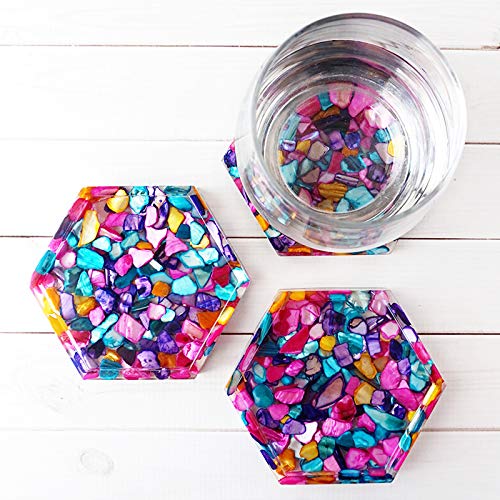 PHOGARY Silicone Resin Molds, 4Pack Resin Coaster Molds for Resin Casting, Epoxy Resin Mold, Square Round Oval Resin Mold, Large Silicone Molds for DIY Craft Jewelry Dish