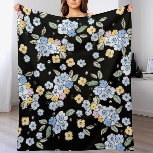 Couverture polaire fleur bleue décorative en flanelle de qualité