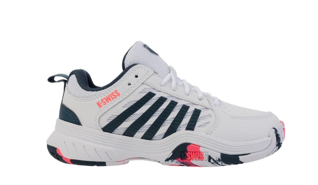 K-Swiss Court Express 2 Strap Tennis Shoe, White/Stargazer/NEON Blaze, 32.5 EU