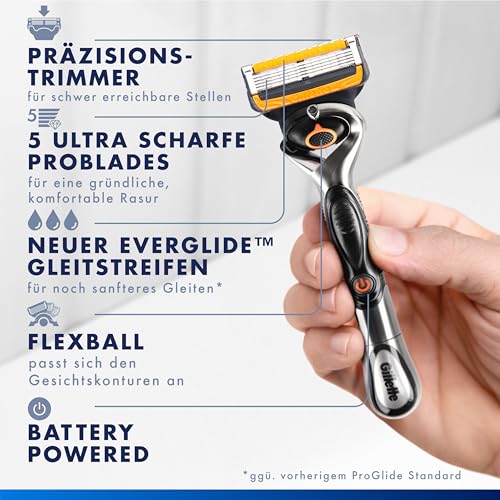 Gillette Fusion5 Proglide Power Rasierer Herren — Inkl. 1 Nassrasierer, 1 Ersatzklingen mit Neuem Everglide Gleitstreifen für Noch Sanfteres Gleiten — Schwarz 6