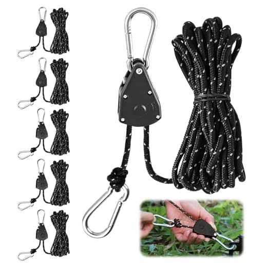 BREANIFULL 6 Stück Abspannseile mit Seilspanner Schwarz Ratchet Hanger Zeltschnur mit Spanner 4 m Einstellbare Seilratsche mit Haken φ 4mm Reflektierende Abspannseile für Sonnensegel