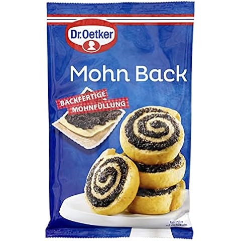 Dr. Oetker Mohn Back, 4 x 250 g, Füllung aus fein gemahlenem Blaumohn, zum Backen und Zubereiten von Torten, Kuchen & Desserts, sofort backfertig, vegan Cover