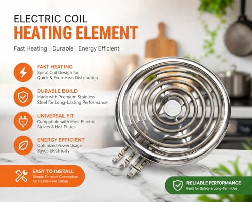 Image of Johnpower Heavy Duty Electric Coil Heating Element 1000W /1500W - Round Spiral Hot Plate Burner for Electric Stove | Durable Stainless Steel Heating Coil | Fast Heating Cooktop Replacement Element
