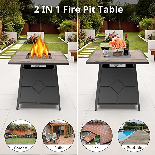 Otsun Outdoor Patio 28'' Propane Fire Pit Table, 50000 Btu Gas Fire Table With Weather Cover, Lid, And Volcanic Rock, Pulse Ignition System, Stainless Steel #TOP5