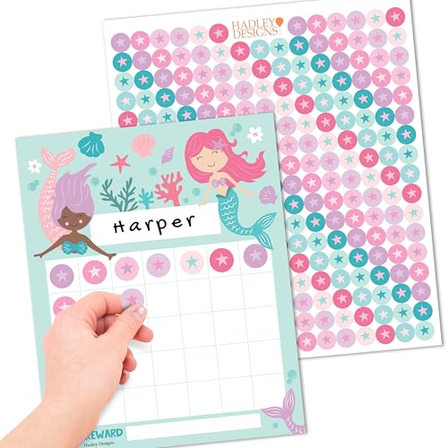 Image of Hadley Designs Sticker Chart for Kids Behavior at Home - Sticker Reward Chart for Kids, Star Charts for Toddler, Star Charts for Good Behavior, Mermaid School Reward Stickers for Classroom Incentives