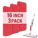 16.5 inch Mop Pads Refills, 3 Pack Microfiber Reusable Replacement Mop Pads Flat Replacements Heads for Wet Or Dry Floor Cleaning and Scrubbing, Red Cloth