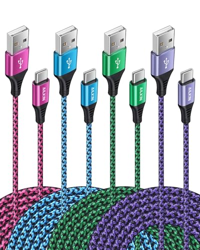 [4Pack/6FT] USB Type C to USB A Cable, 3A Fast Charging Long Android USBC Phone Power Charger Braided Cord for Samsung Galaxy Charger Droid iPhone 17e 17 16e 16 15 Pro Max Moto Android Type-C Cable
