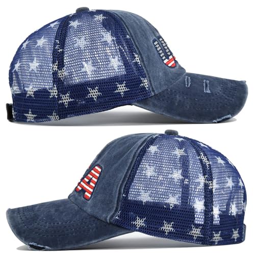 Image of UTOWO American Flag Hat USA Unisex Vintage Embroidery Washed Distressed Hat Adjustable Baseball Cap