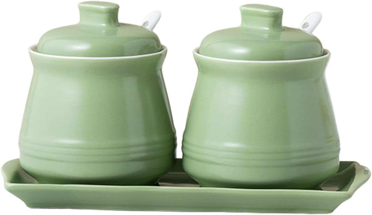 Sugar BowlNordic Sugar Bowl with Lid and Spoon Two Colors Table Decoration Simple Porcelain Pepper Salt Sugar Pot for Coffee Bar Restaurant,2 Green