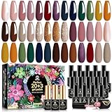 MEFA 20 Colors Gel Nail Polish Kit,Fall Winter Nude Pink Brown Glitter Nail Polish Soak Off Burgundy Red Blue Green Gold Gel Polish Set with Glossy Matte Top Base Coat Nail Art Manicure DIY Salon Gift