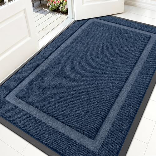 Image of OLANLY Front Door Mat Indoor Outdoor Entrance, Waterproof All-Season, All-Weather Doormat, Sturdy Natural Rubber, Fade Resistant, Low Profile, Easy Clean Patio Porch Entryway Mat, 59x34, Blue