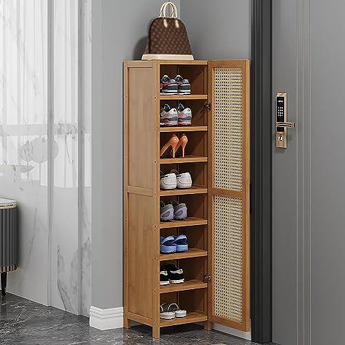 Rattan Shoe Cabinet with Flip Drawer - Wicker Storage Organizer for Heels, Boots & Sneakers - Stylish Closet Solution for Home Entryway