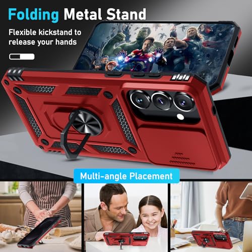 Janmitta Compatible with Samsung Galaxy S26 Case Built in Slide Camera Lens Cover+Screen Protector+Finger Ring Holder Kickstand,Heavy Duty Shockproof Full Body Phone Cover,2026 Red by Janmitta - Used condition - Image 2
