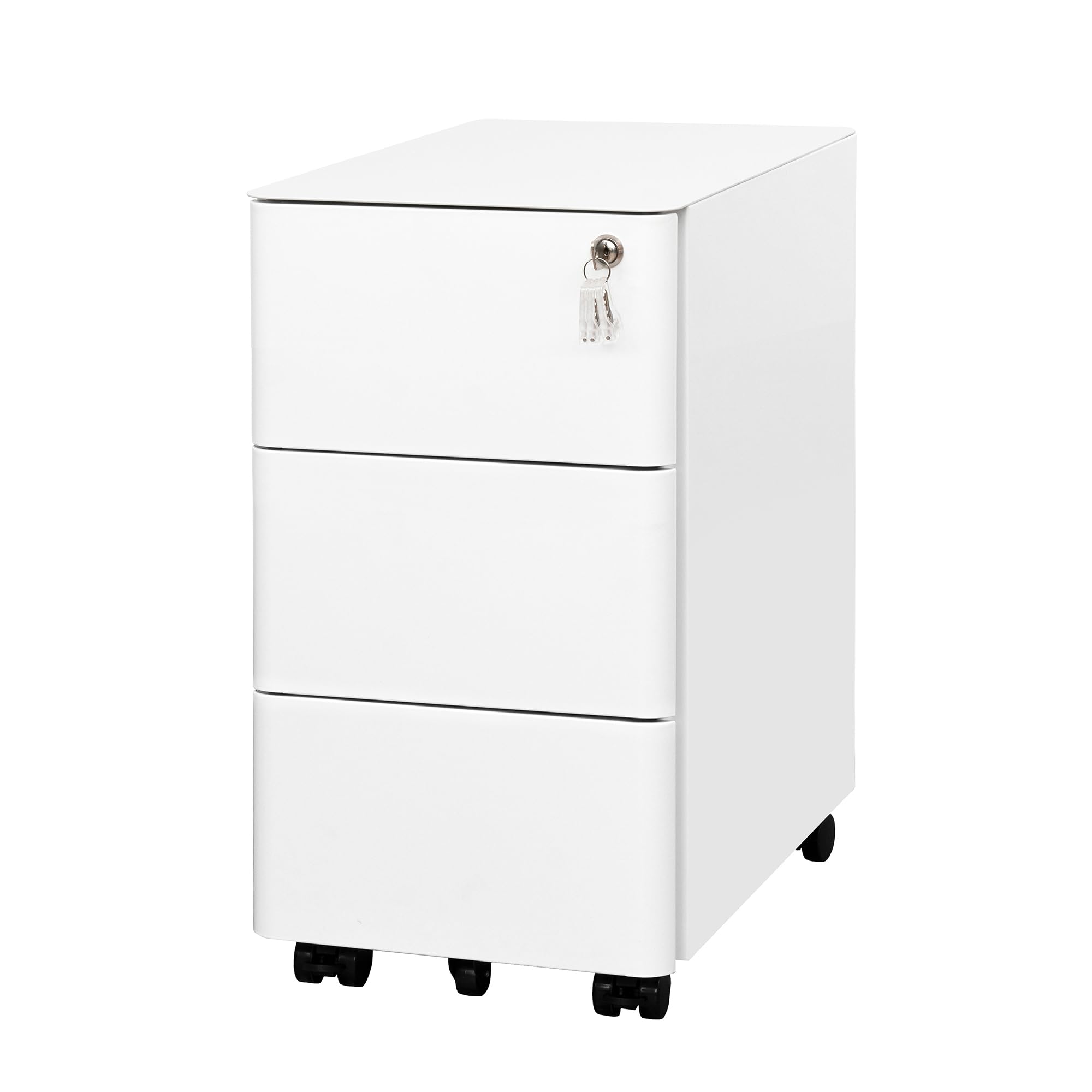 Caisson de Bureau Mobile, Verrouillable, 4 Clés, Meuble Tiroir Bureau, Caisson Tiroir, Rangement pour Documents et Papeterie, Blanc