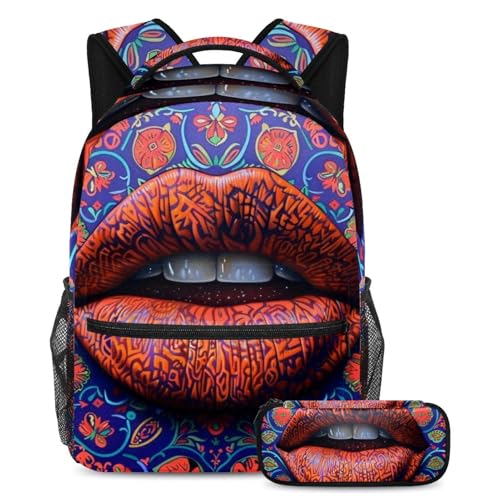 Sac à dos lèvres artistiques fleur pleine avec grand volume