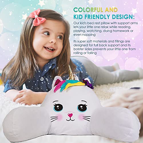 Unicorns & Robots Kid's Bed Rest Pillow With Arms, Back Rest Cushion For Reading Or Playing, Oeko Tex Certified, Oversized Plush Filled Backrest Pillow For Boys And Girls, Ball #TOP5