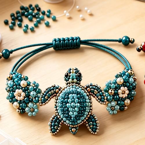 Synvexor DIY Beaded Bracelet Making Kit,3D Animal Bead Craft Kit for Beginners,Creative Jewelry Supplies with Charms and Beads,Adults & Craft Lovers,Full-Color Instruction Sheet(Sea Turtle) - Image 2