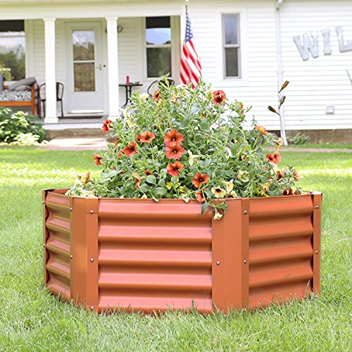 Sunnydaze 41" Hexagon Steel Raised Garden Bed Kit - Metal Planter For Plants, Flowers, Vegetables And Herbs - Brown #TOP1