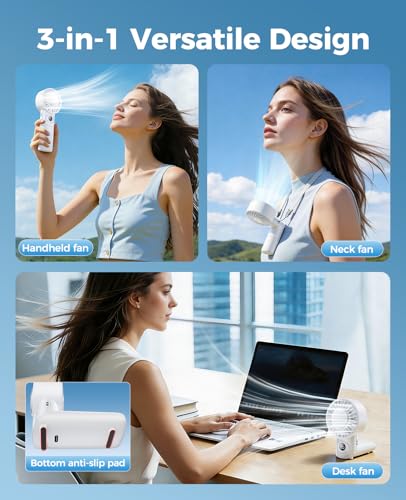 Image of 2026 Upgrade 3 In 1 Handheld Portable Turbo Fan with Ice Cooling,Rechargeable 100 Speed Mini Personal Fan 10500 RPM Small Pocket Fans Makeup fan for Outdoor,Office,Camping,Travel-White