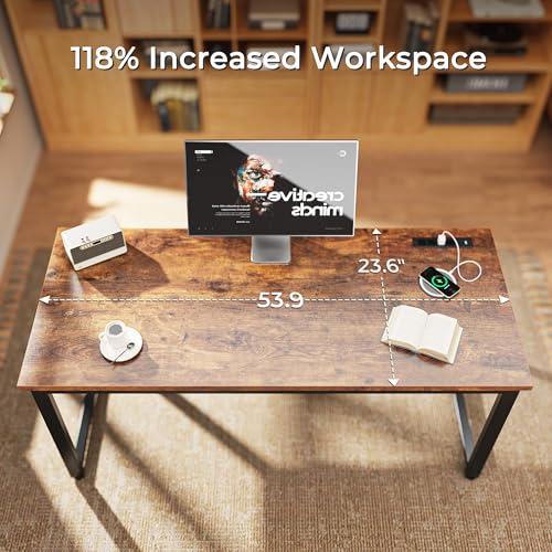 image for Huuger 55 x 24 inch Desk with Power Outlets & USB-C, Deeper & Thicker 