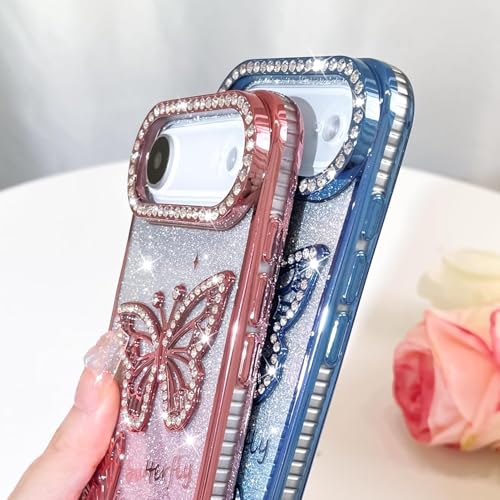 Image of Elzzi Compatible with iPhone 17 Air Case, Luxury Electroplated Butterfly Glitter Back Cover, Pearlescent Diamond Soft TPU Shockproof Protective Case, Stylish Phone Cover for Girls & Women, Black