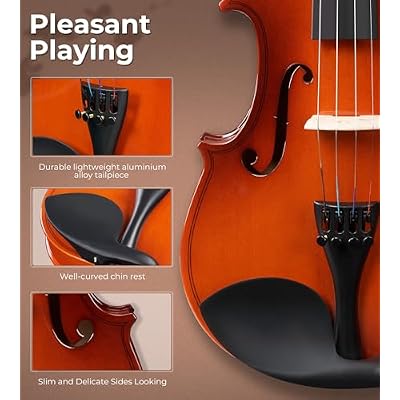 Vangoa Violin 1/2 Size Fiddle Full Set, Half-Size Acoustic Violins Solid Wood Sides Kit with Hard Case, Starter Violin Bundle for Students Beginners 6-10, Premium Novice Accessory Pack