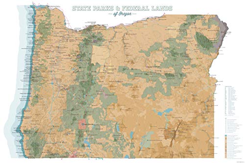Oregon State Parks & Federal Lands Map 24x36 Poster (Camel & White)