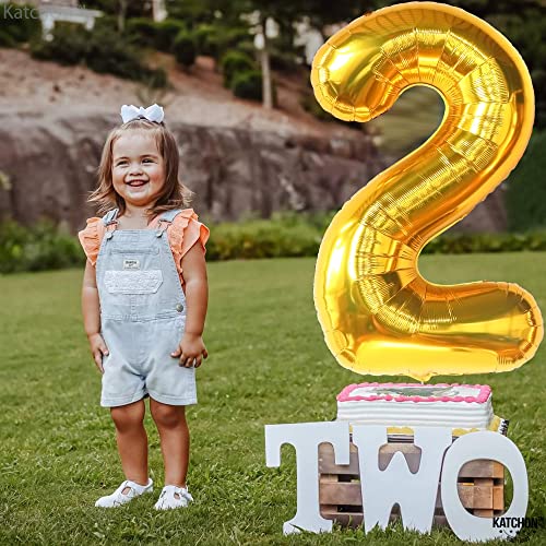 Image of KatchOn Gold Number 2 Balloon 40 Inch 2nd Birthday Decorations for Boys