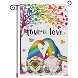 bandiere da giardino gnome love is love rainbow heart tree gay lesbian lgbtq bandiera decorativa durevole pride flag resistente dissolvenza outdoor bandiera per portico prato 30x45cm