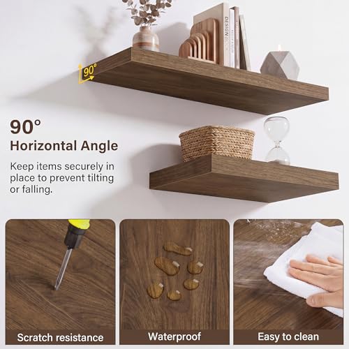 Image of Acovy 10 inch Extra Deep Floating Shelves for Wall, 16 inch Long Wood Wall Shelves Set of 2 for Bathroom Bedroom Kitchen Living Room Laundry Room, Modern Floating Shelf for Home Decor
