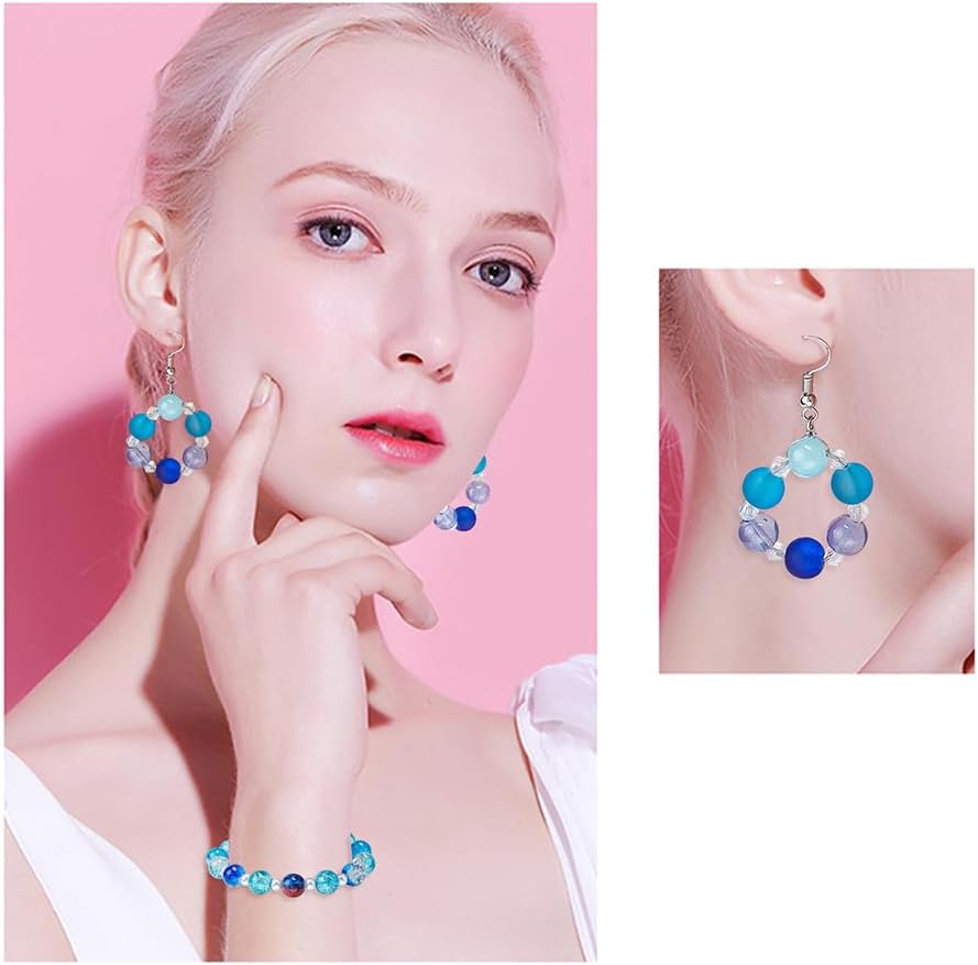 PH PandaHall 648pcs Blue Beads 24 Color Glass Beads 8mm Round Beads Bracelet Beads Spacer Beads Glass Loose Beads Spacers for Summer Hawaii Boho Bracelets Necklaces Crafts Jewelry Making