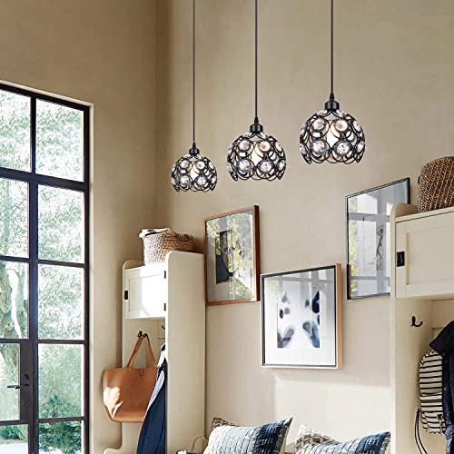 Suspension cage noire et mini cristal précieux au design vintage épuré - 6