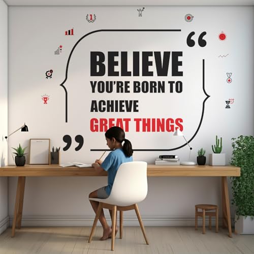 Image of StickMe 'Believe You are Born to Achieve Great Things Office Inspirational Motivational Quotes Wall Sticker' (Multi Colour, Vinyl,Self-Adhesive) (Standard Extra Large - 200 x 150 cm)