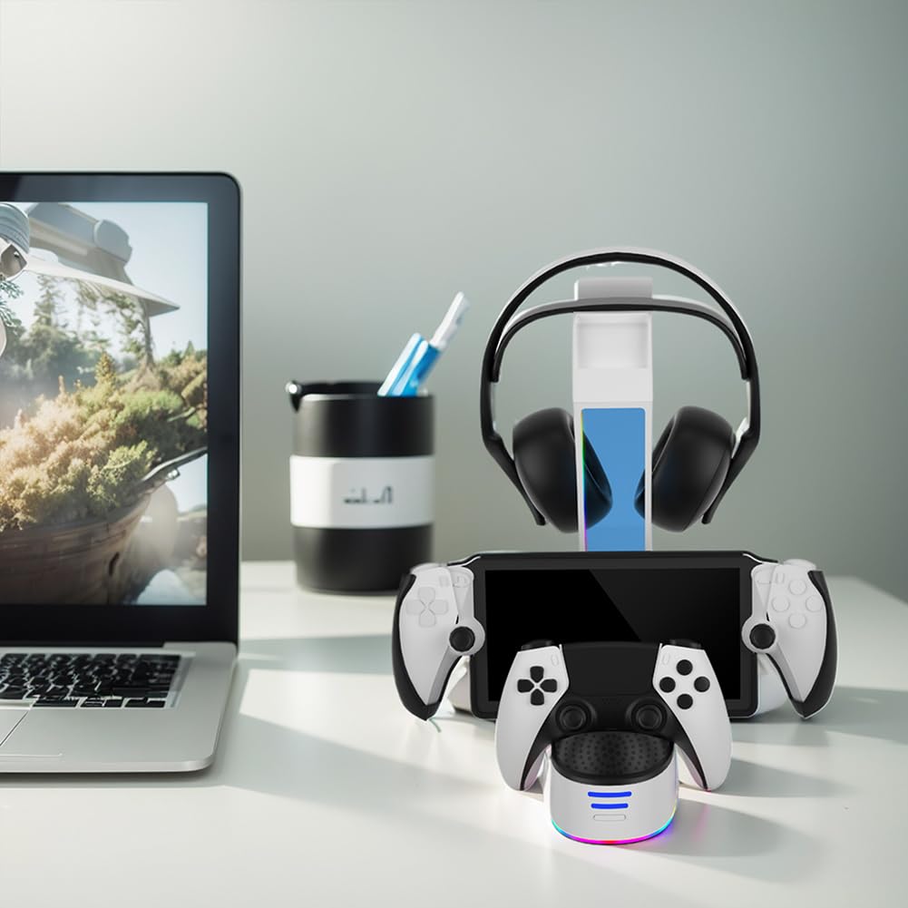 Estación de Carga portátil con Soporte para Auriculares para Controlador PS5 Soporte de Carga Indicador de Carga de luz RGB para Consola de Juegos Portal