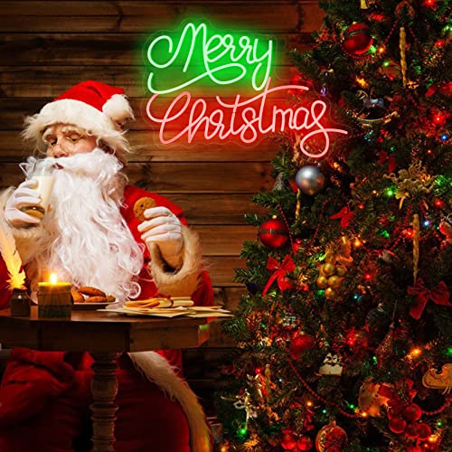 Image of Neon Signs Merry Christmas Neon Lights for Wall Decor LED Neon Light Signs Lighted for Window Bedroom Christmas Party Neon Christmas Decorations 23.62x16.12''
