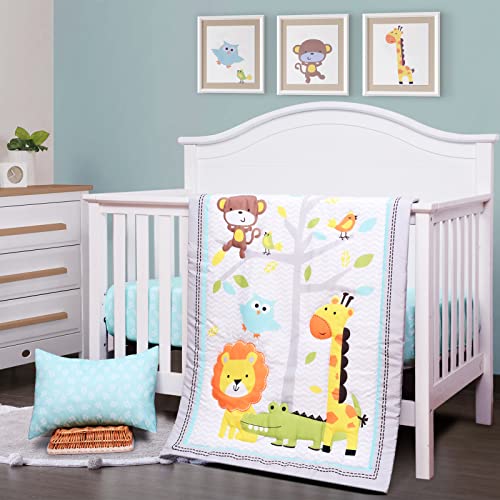 Image of JISEN 3 Piece Crib Bedding Set Crib Quilt Crib Sheet Pillowcase - Soft Microfiber Printed Nursery Set for Baby Boys or Girls Zoo