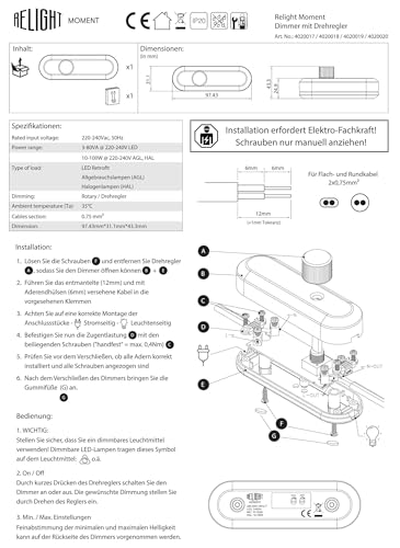 LED Schnurdimmer Relight Moment Phasenabschnittsdimmer für dimmbare Leuchtmittel