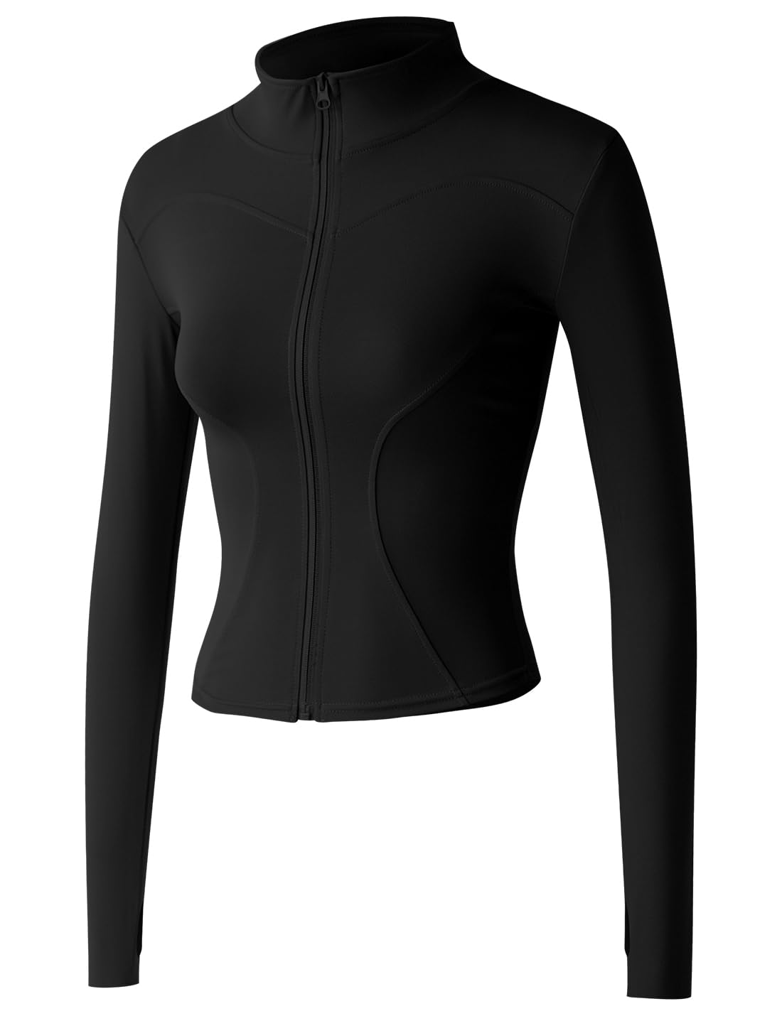 Women's Slim Fit Lightweight Athletic Full Zip Stretchy Workout Running Track Jacket with Thumb Holes
