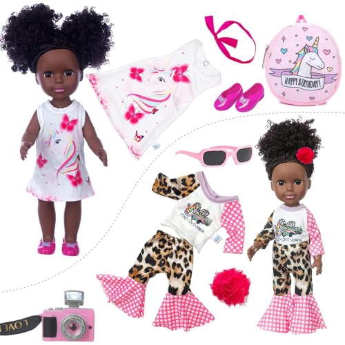 Juego de muñeca negra ZQDOLL con accesorios y ropa miniatura 2
