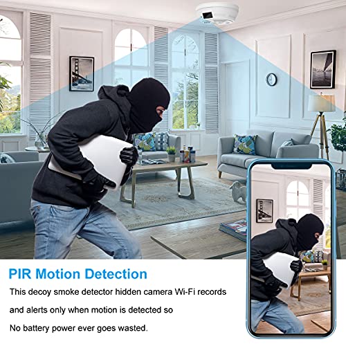 Hidden Camera Smoke Detector Wireless WiFi Spy Camera PIR Detection 1 Year Standby Mini HD 1080P Night Vision Motion Detection Video Recorder Real-Time View Nanny Cam for Home and Office - Thumbnail 2