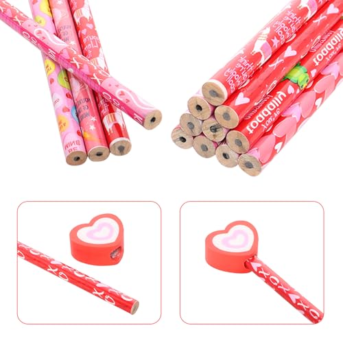 12 lápices Valentine con borrador de corazón gigante miniatura 6