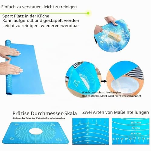 Foto von 50x40cm Rutschfeste Backunterlage Antihafte Backmatte Silikon Teigunterlage Ausrollmatte mit Messungen Fondant Teig Gebäck （Blau）