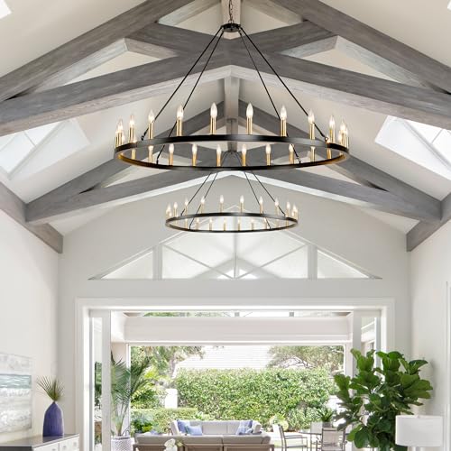 Sdorens 24-Lights 54" Extra Large Wagon Wheel Chandelier Farmhouse, Black and Gold Chandelier for High Ceilings, Rustic Chandeliers for Dining Room, Kitchen Island, Living Room, Foyer, Entryway by Sdorens - Image 9