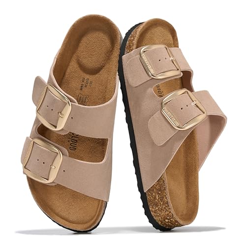 Image of Project Cloud 100% Genuine Leather Footbed Sandals for Women 2026 Comfortable Beach Essentials Womens Sandals Memory Foam Vacation Essentials Slides for Women Footwear (Santorini)