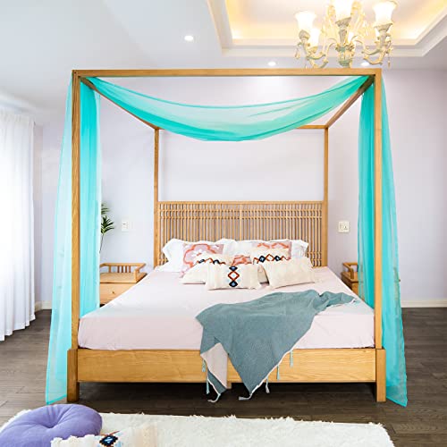 Linentalks Turquoise Canopy Bed Curtains for King & California King Bed, Aqua Blue Canopy Bed Scarf, Sheer Valance Drapes, Four Poster Drapery, 1 PC 52X256