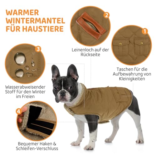 Queenmore Hundejacke Kleine Hunde Hundemantel Winter Warme Wintermantel Hund Wasserdicht Quilten Hundebekleidung Winter Hundepullover Für Dackel Chihuahua Pudel Bulldogge Beagle, Braun, XS
